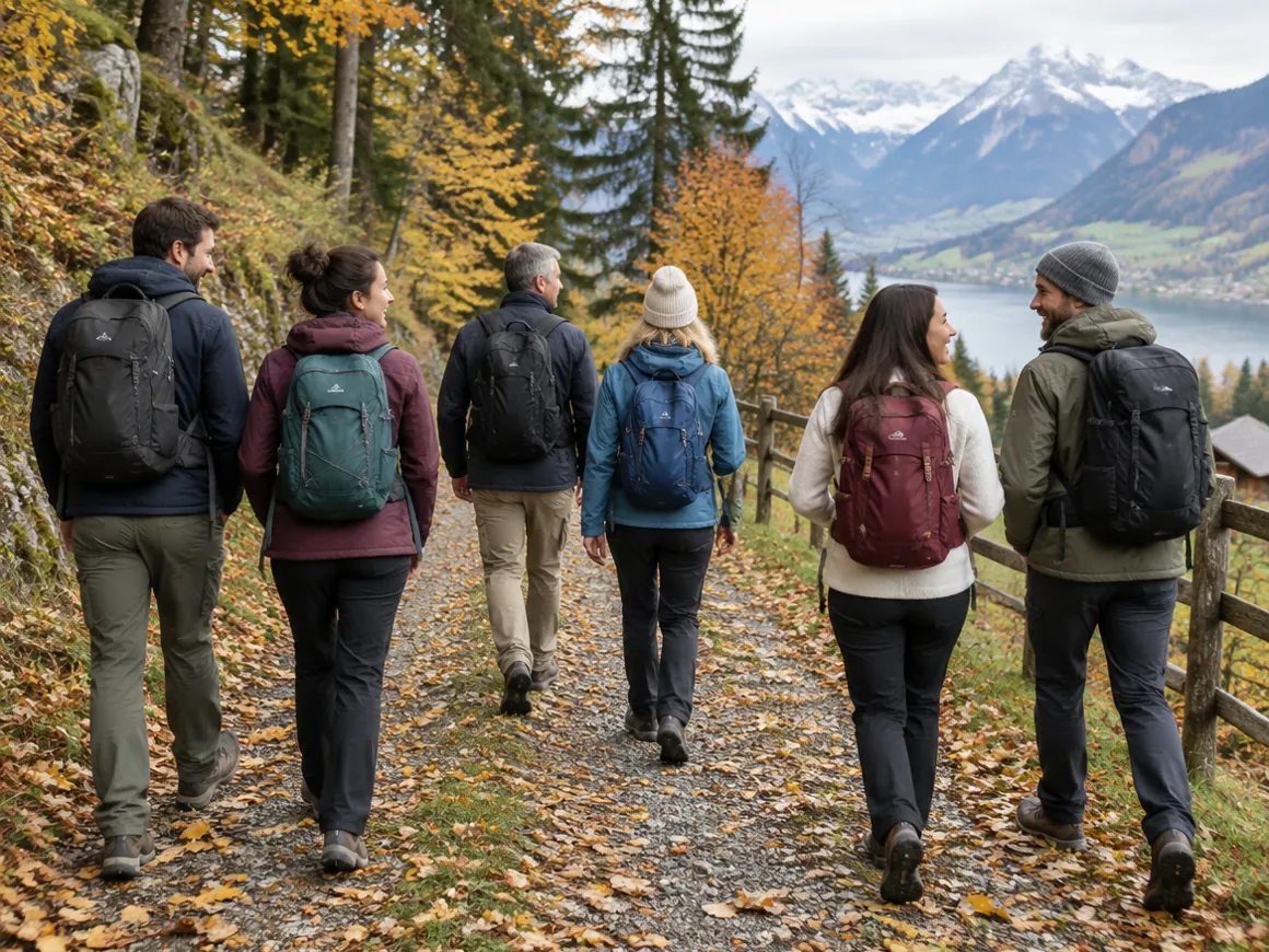 Team unterwegs auf einem Waldweg