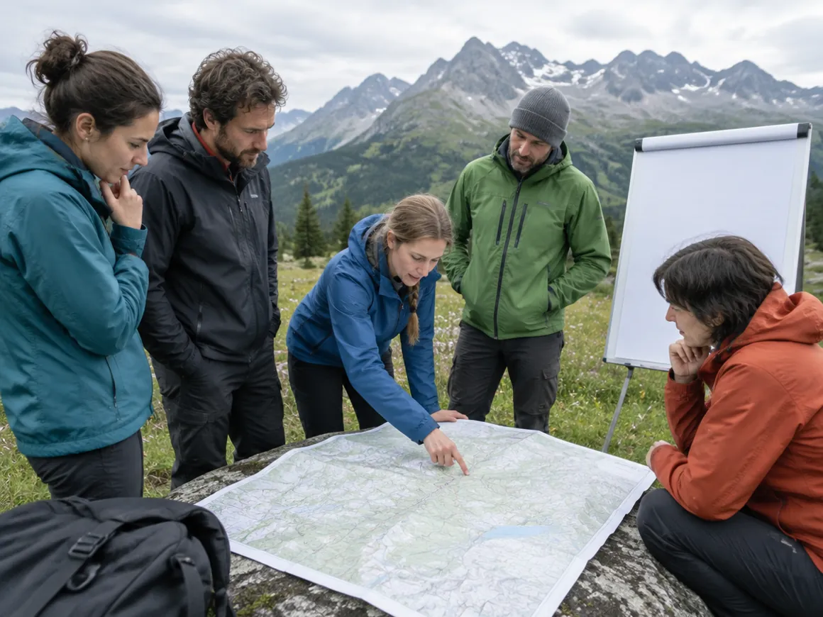 Team plant gemeinsam an Karte und Flipchart